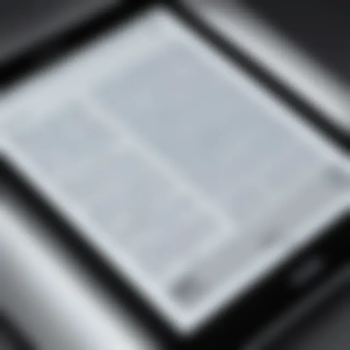 Close-up of Kindle's E Ink display demonstrating its clarity and readability under various lighting conditions.
