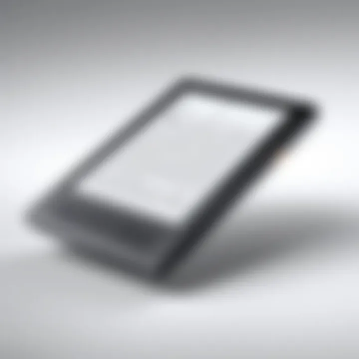Sleek design of the Amazon Kindle showcasing its lightweight body and minimalist aesthetics.