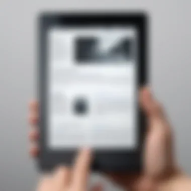 User Interface of Amazon Kindle User interacting with Kindle's interface, highlighting intuitive navigation and customizable settings.