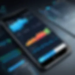 A sleek smartphone displaying mobile data metrics