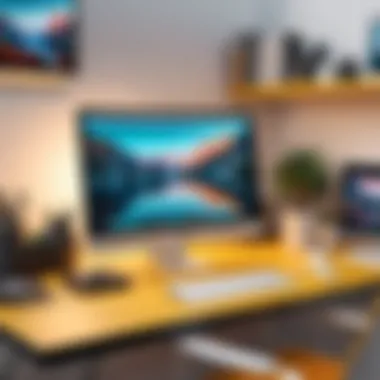 A creative workspace with a user engaged in designing an Instagram slideshow on a digital device.