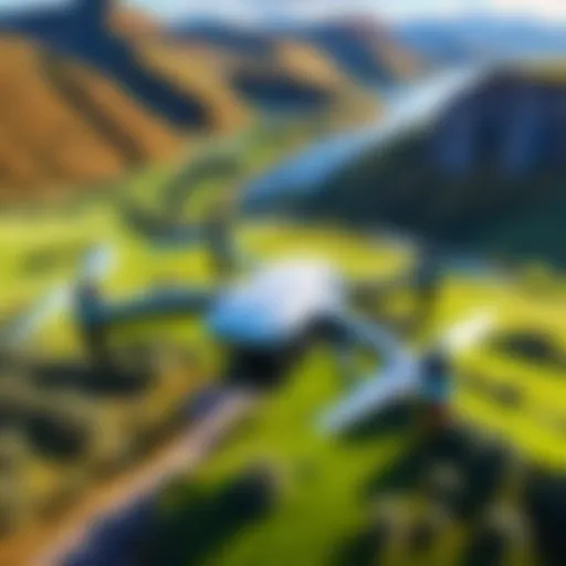 Drone showcasing advanced Follow Me technology in action over a scenic landscape