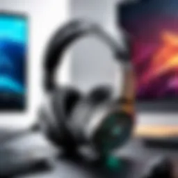 Wide view of a gaming setup featuring a budget headset