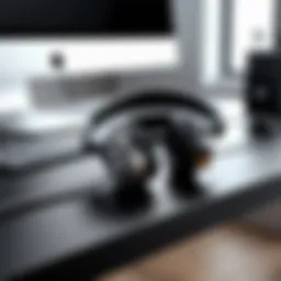 Premium wired headphones on a sleek desk setup
