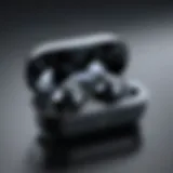 Close-up view of wireless earbuds highlighting design features