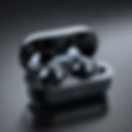 Close-up view of wireless earbuds highlighting design features
