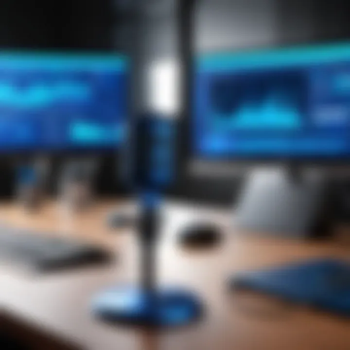 IT professional utilizing the Blue Mic Pro in a modern office setup.
