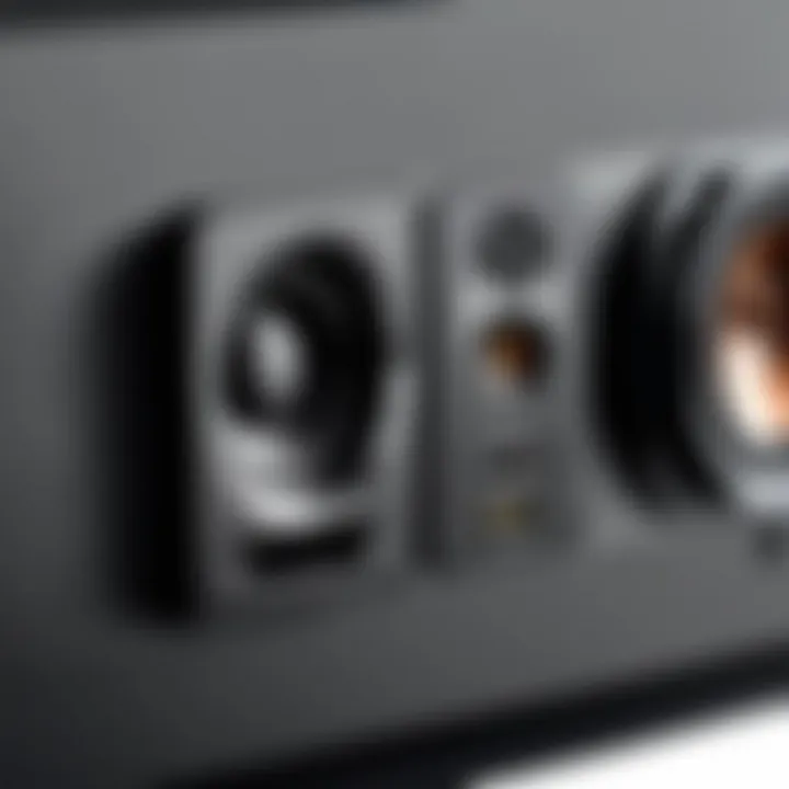 A close-up of speaker connectivity options including USB and audio jacks.