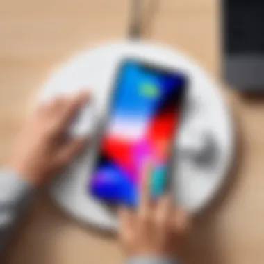 User interacting with charging pad, emphasizing user experience