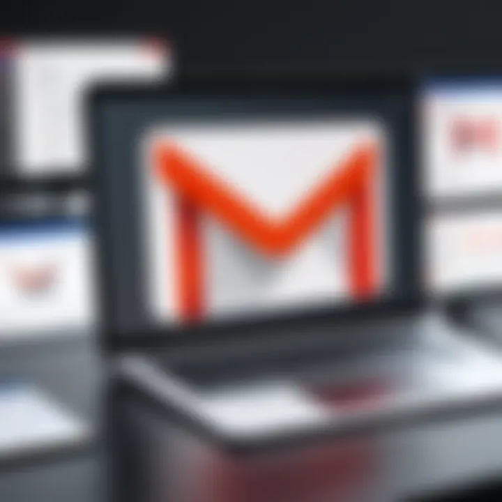 Illustration of Gmail interface with multiple email addresses