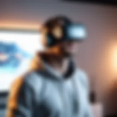 Immersive Gaming in Virtual Reality User enjoying immersive gaming experience with VR headset