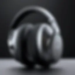A close-up of the cushioned ear pads of an over-ear wireless headset highlighting comfort and design.
