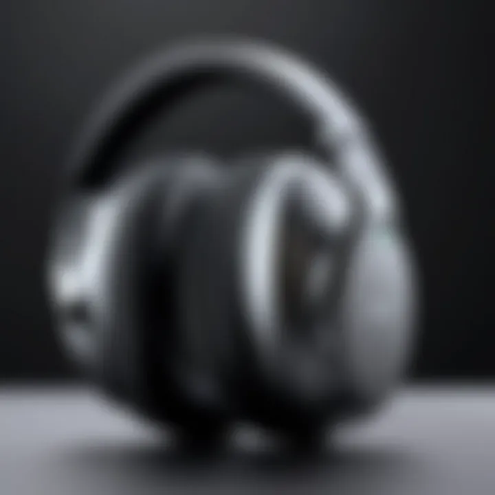 A close-up of the cushioned ear pads of an over-ear wireless headset highlighting comfort and design.