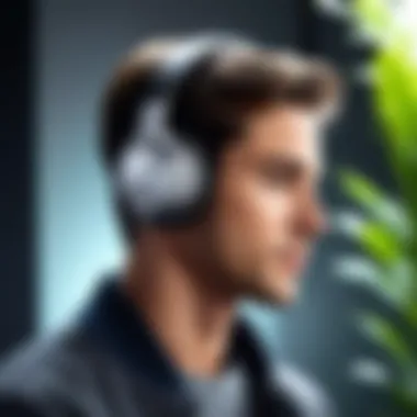 Experience Premium Sound Quality An image depicting a serene environment where a user enjoys high-quality sound through over-ear wireless headphones.