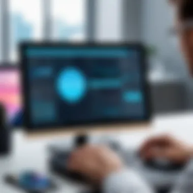 User Experience with Portable Monitor User interacting with the portable monitor in a professional setting