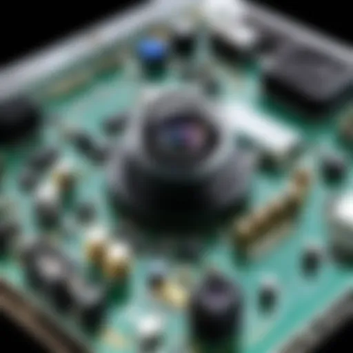 IP camera components laid out for assembly