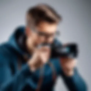 A photographer utilizing a digital camera in a dynamic setting