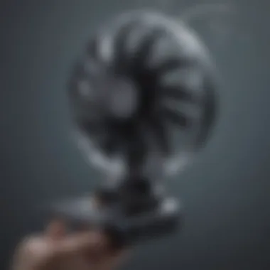 Person using portable mini fan to cool phone