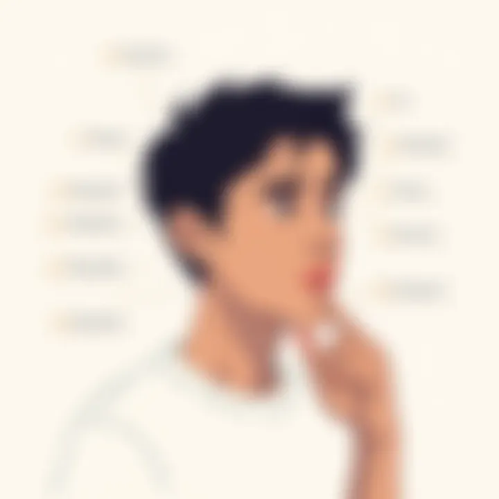 Contemplating Password Choices A person thinking with password options surrounding them