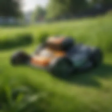 Electric Lawn Mower cutting through thick grass effortlessly