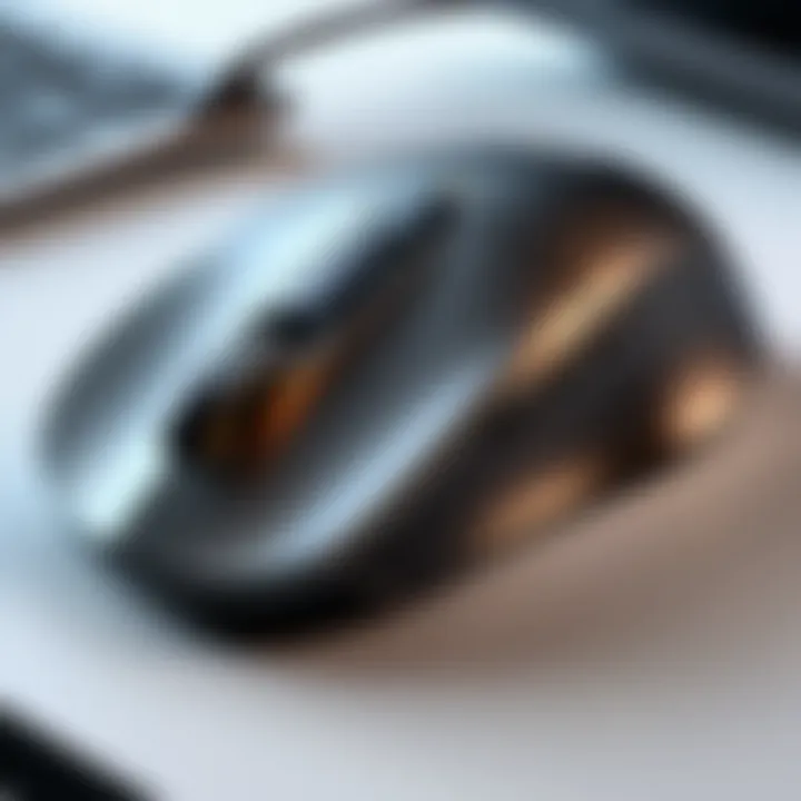 Close-up of ergonomic features of a wireless mouse