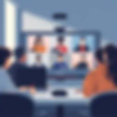 A video conference in progress showcasing team members on screen