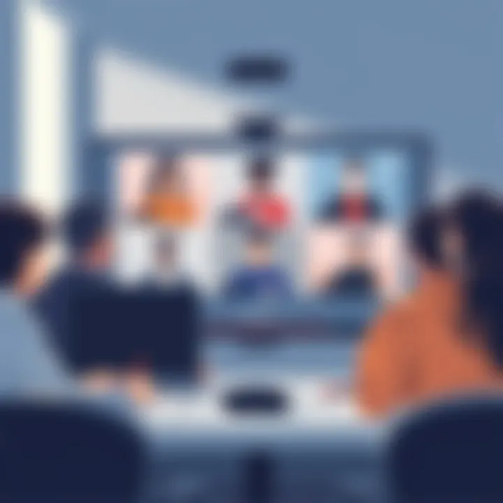 A video conference in progress showcasing team members on screen