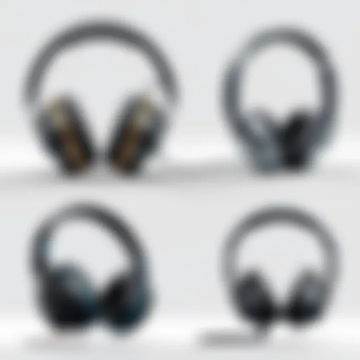 Illustration comparing various models of wireless headphones highlighting their features and connectivity options