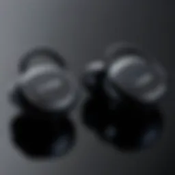 Close-up of sleek wireless earbuds designed for LG devices
