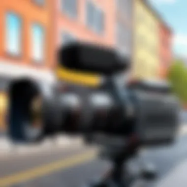 Affordable Vlogging Camera in Urban Setting A budget-friendly vlogging camera set against an urban backdrop