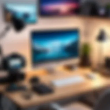 Vlogger's Creative Workspace with Equipment A creative workspace for vloggers with cameras and accessories