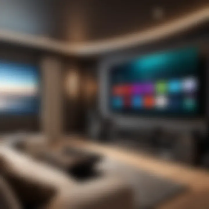 A home theater setup showcasing different streaming services