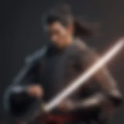 Mystical samurai warrior wielding a glowing blade