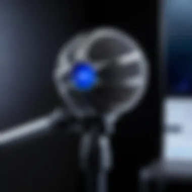 Sturdy mic stand supporting the Blue Snowball Ice microphone during a streaming session