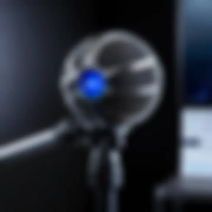 Sturdy mic stand supporting the Blue Snowball Ice microphone during a streaming session