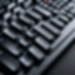 Close-up of a DEX keyboard showcasing its ergonomic design and advanced features.