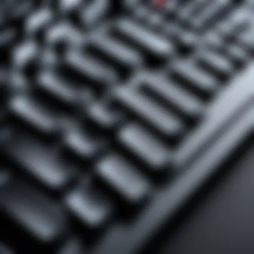 Close-up of a DEX keyboard showcasing its ergonomic design and advanced features.