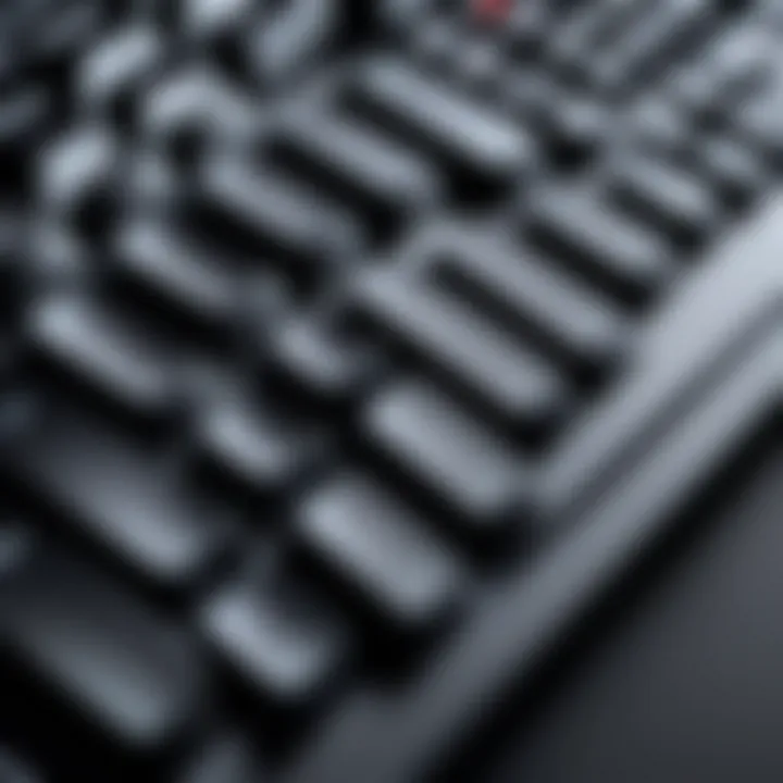 Close-up of a DEX keyboard showcasing its ergonomic design and advanced features.