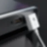 Close-up of an iPad charging port with a high-speed charger