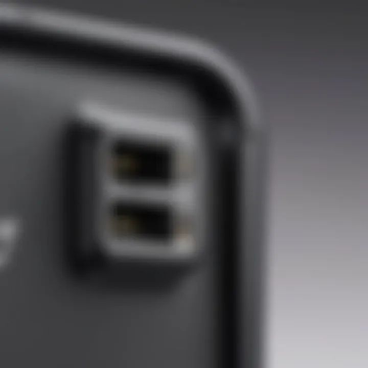 Close-up view of the charging ports and connections.