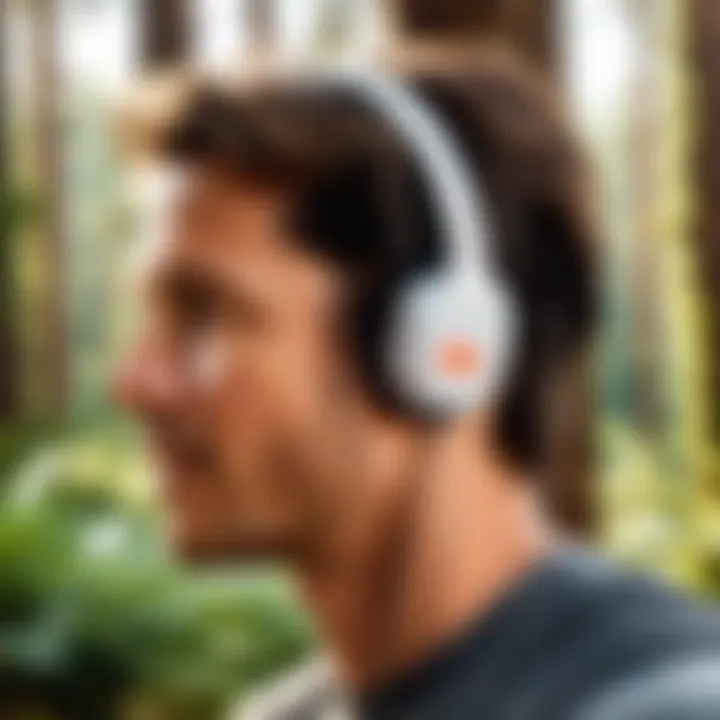 User enjoying JBL earpieces during an outdoor activity