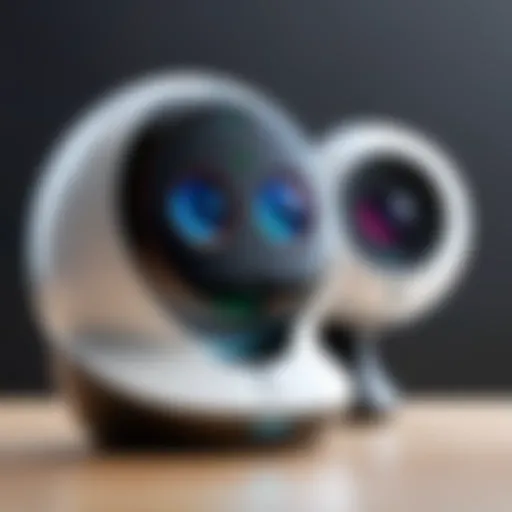 A sleek design of Jibo, showcasing its interactive display and robotic features.