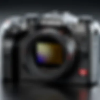 Close-up of Canon mirrorless camera body showcasing design and controls