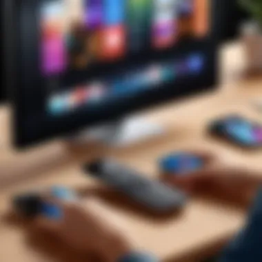 Apple Arcade Remote in Action with Compatible Devices An illustration depicting the Apple Arcade Remote in use with various Apple devices.