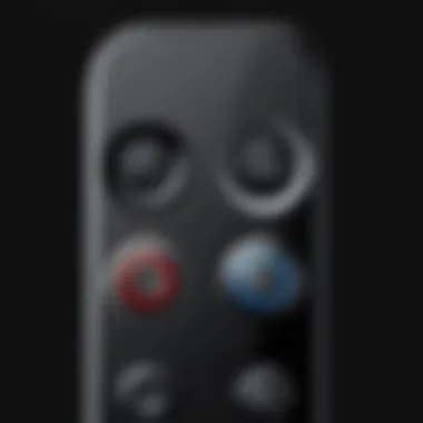 Detailed View of Buttons and Controls on the Apple Arcade Remote A close-up view of the Apple Arcade Remote highlighting its buttons and controls.