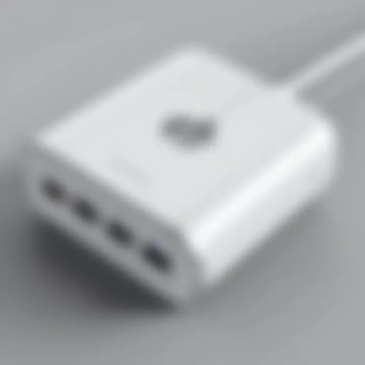 Detailed view of the Apple Multiport Charger showcasing its ports and sleek design