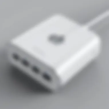 Sleek Design of the Apple Multiport Charger Detailed view of the Apple Multiport Charger showcasing its ports and sleek design
