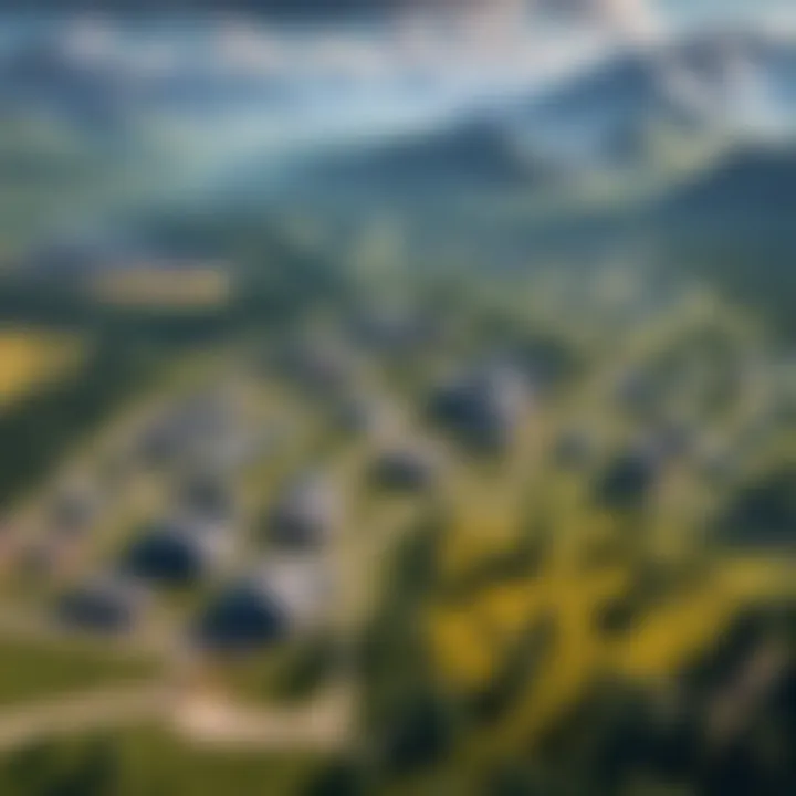 A captivating aerial view of a massive battle royale map filled with diverse terrains.