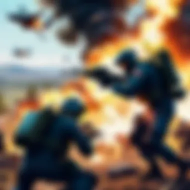 An intense moment capturing players engaged in a strategic firefight in a battle royale setting.