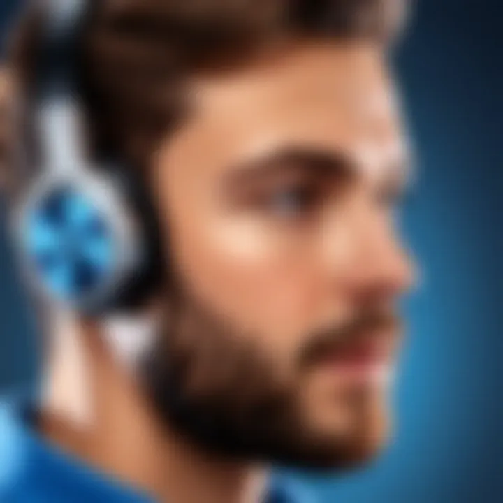 Close-up of Bluetooth headset demonstrating sound quality features